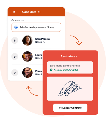 Imagem que ilustra as interfaces dos produtos Gupy Recrutamento e Seleção e Gupy Admissão